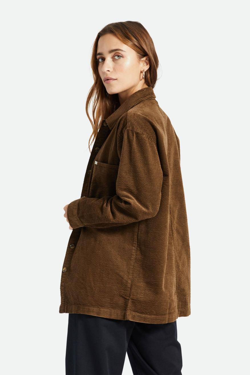 Brixton Dundee Corduroy Overshirt Women's Tops Brown | 607KVQZOD