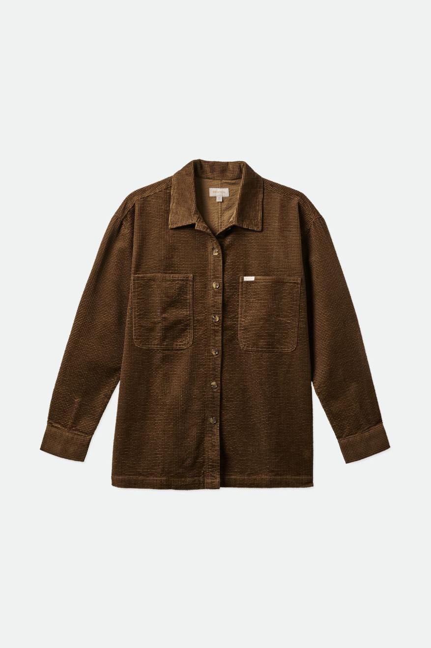 Brixton Dundee Corduroy Overshirt Women's Tops Brown | 607KVQZOD