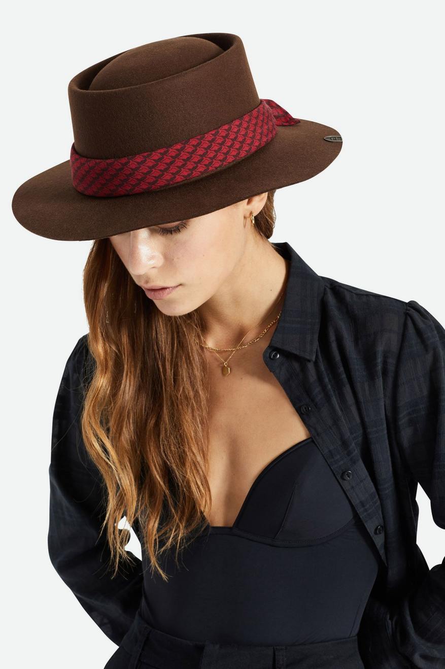 Brixton Fender Jaguar Contour Fedora Women's Fedoras Brown | 019GEJYLP