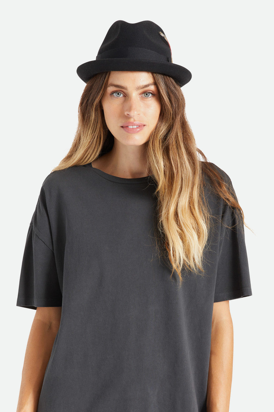 Brixton Gain Fedora Women's Fedoras Black | 062TGIXVN