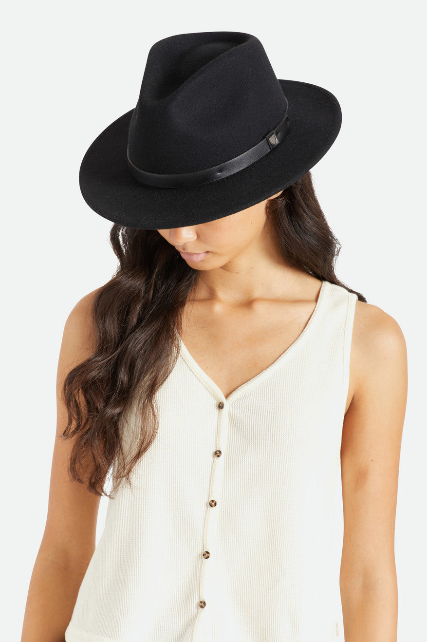 Brixton Messer Fedora Women's Fedoras Black | 540MOSEUI