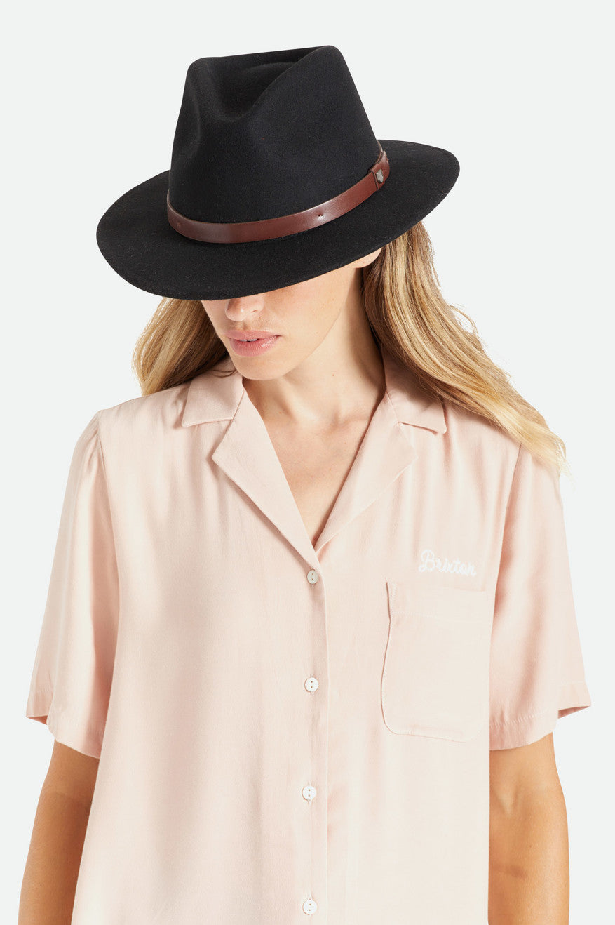 Brixton Messer Fedora Women's Fedoras Black | 627GMRSJN