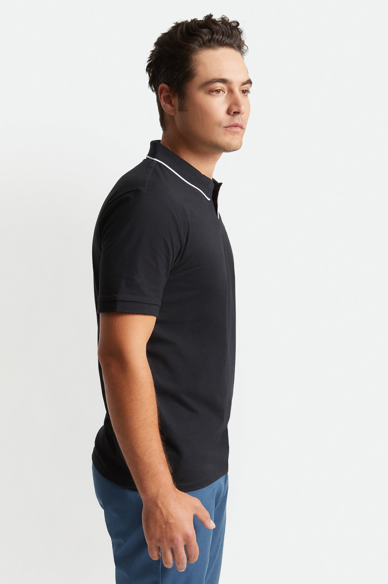 Brixton Proper S/S Polo Men's Knitwear Black / White | 943WEIBLO