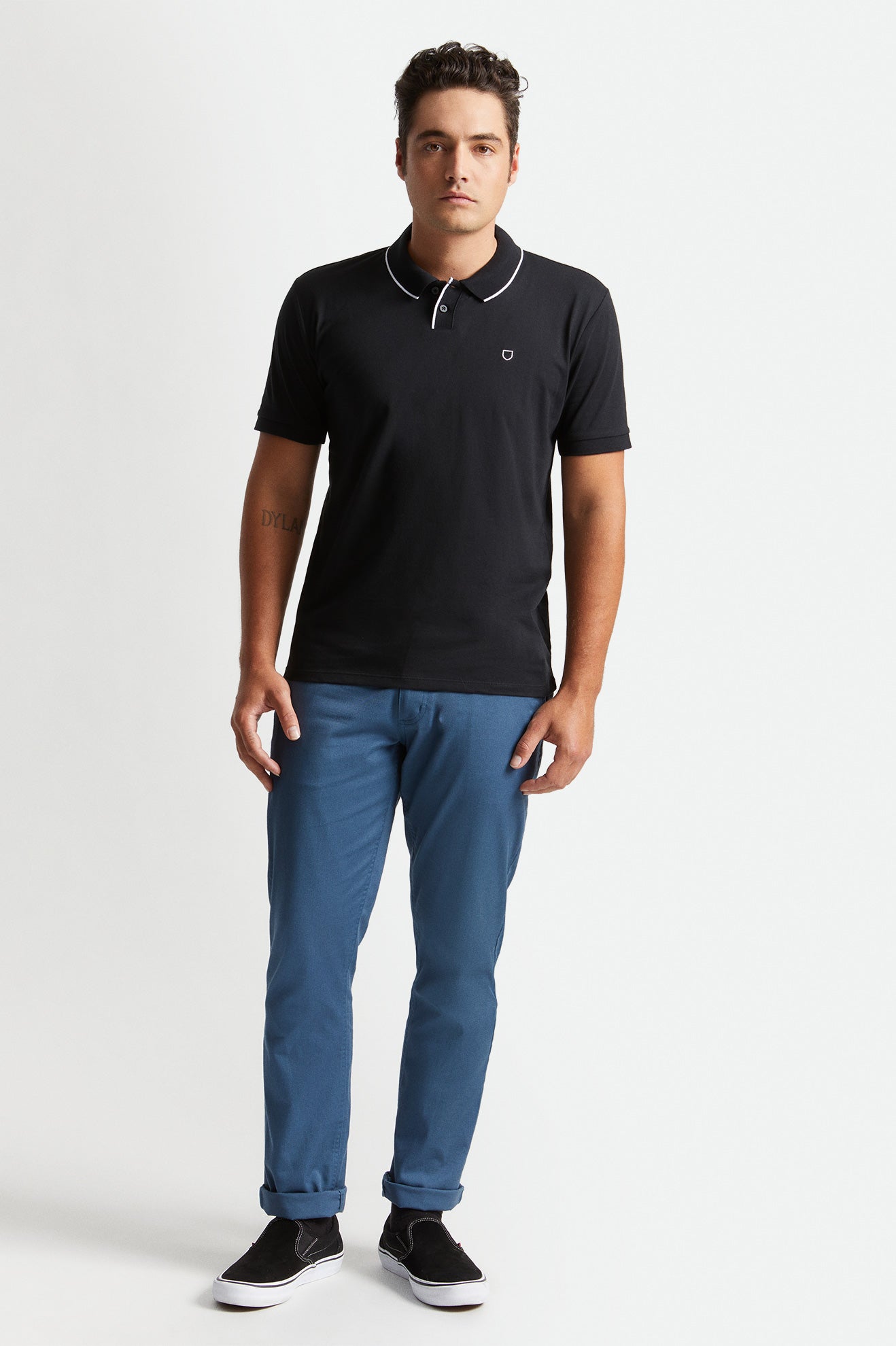 Brixton Proper S/S Polo Men's Knitwear Black / White | 943WEIBLO