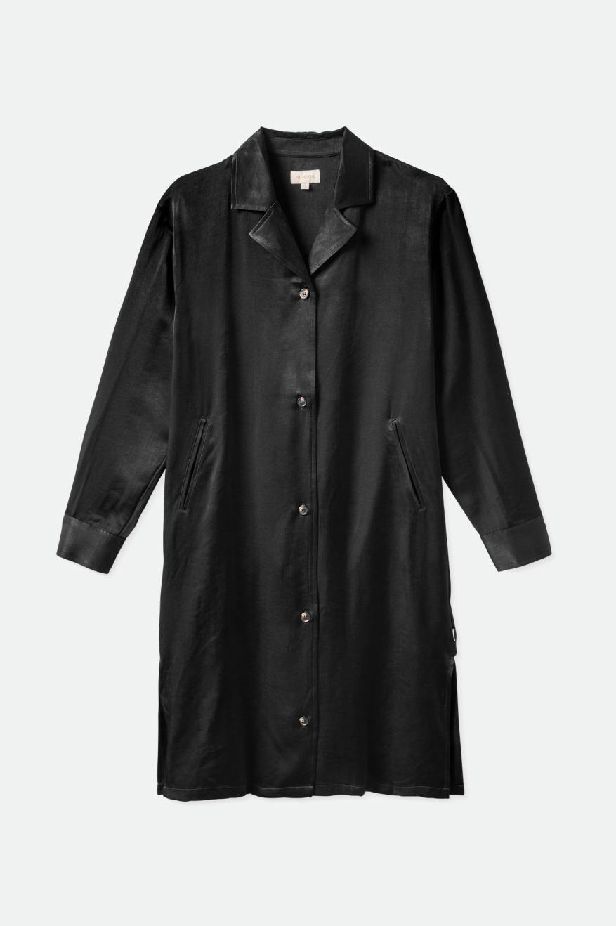 Brixton Satin Blazer Shirt Women's Dress Black | 529ZBSTRV